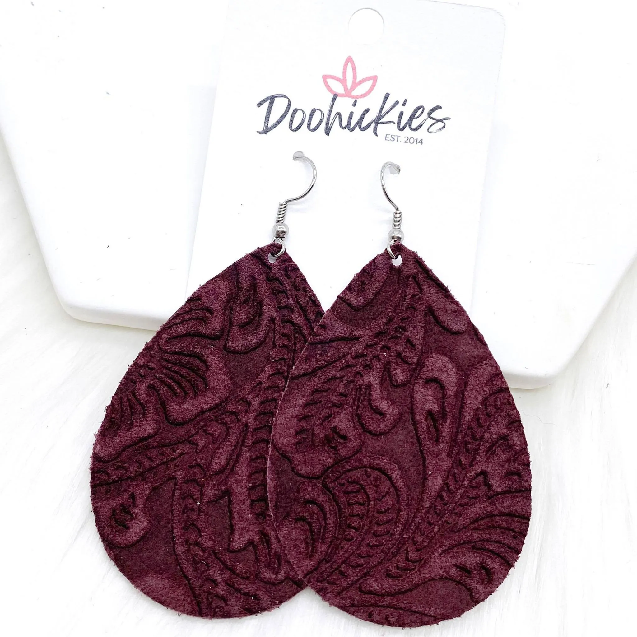 2.5" Embossed Suede Teardrops -Earrings